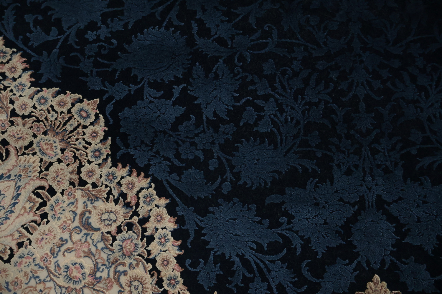 Navy Blue Ornate Qum Area Rug 7x10 Add a Touch of Elegance