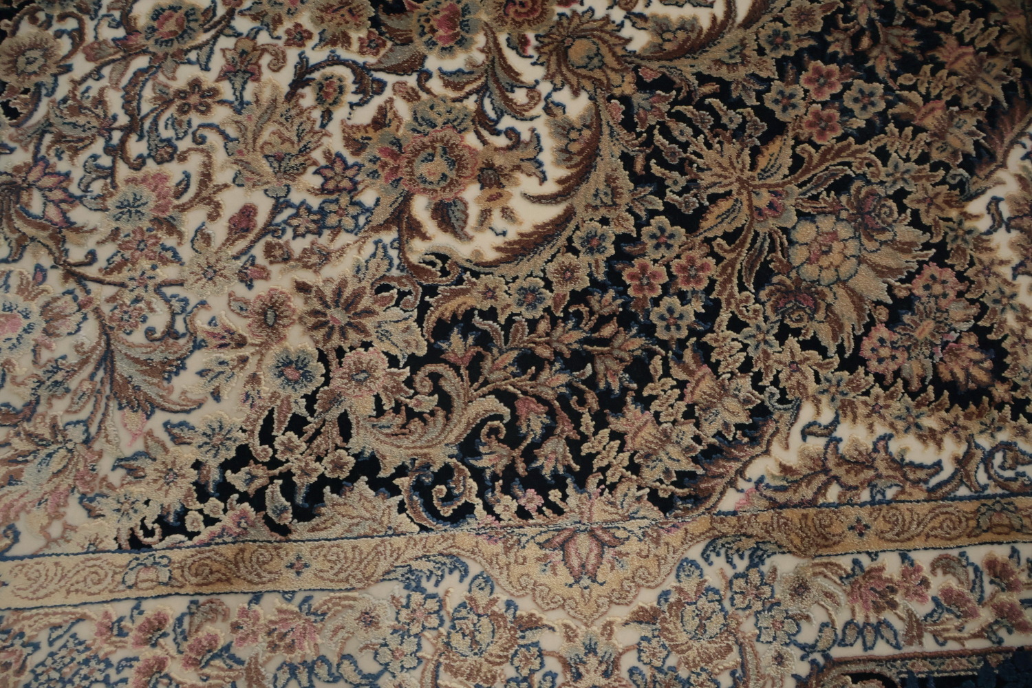Navy Blue Ornate Qum Area Rug 7x10 Add a Touch of Elegance