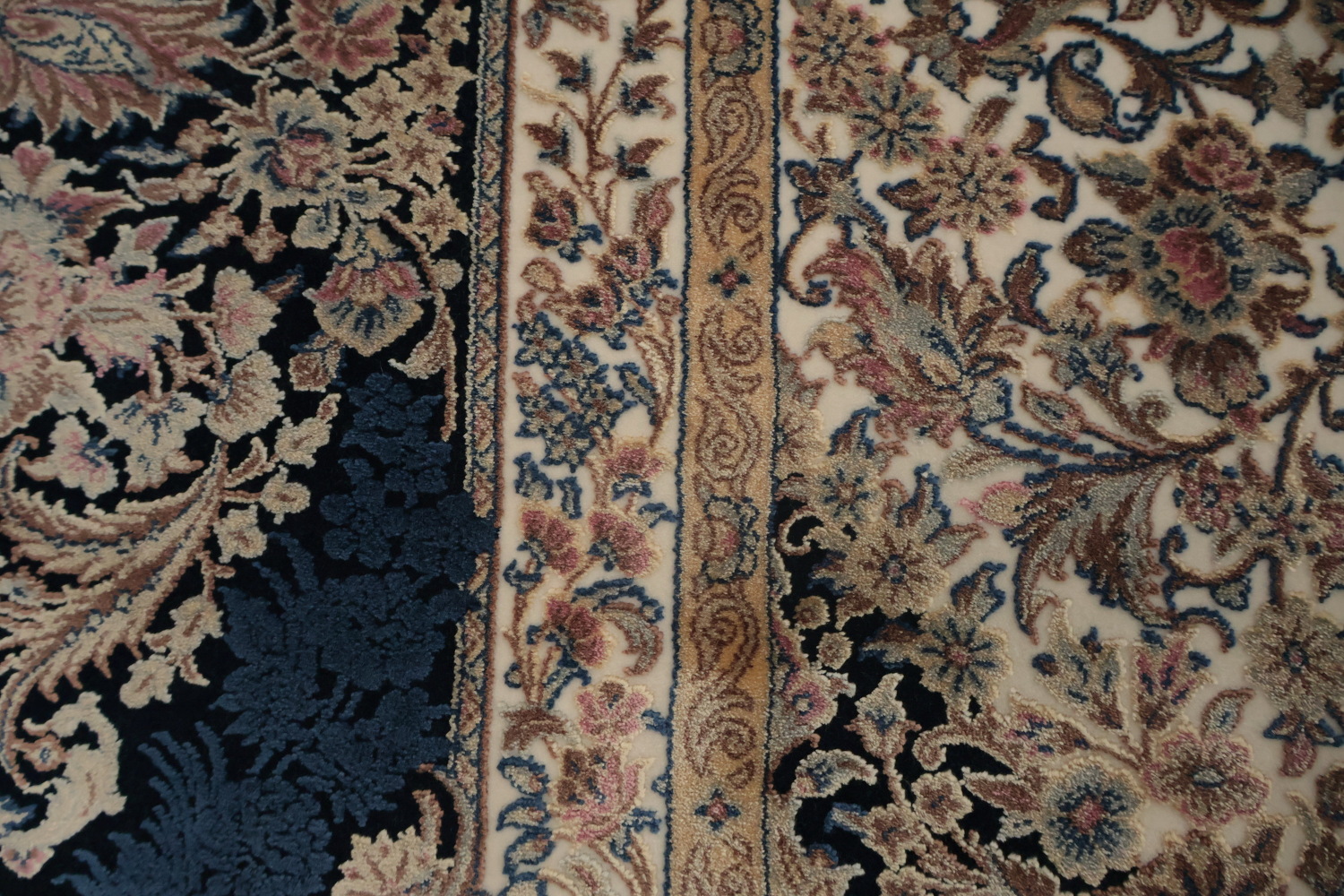 Navy Blue Ornate Qum Area Rug 7x10 Add a Touch of Elegance