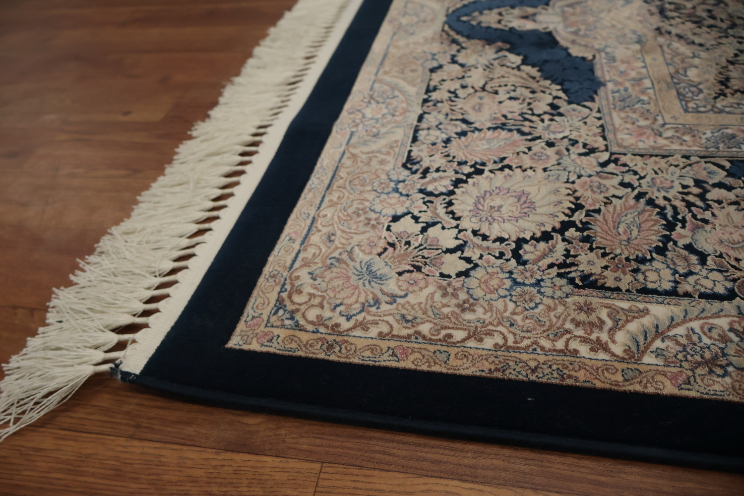 Navy Blue Ornate Qum Area Rug 7x10 Add a Touch of Elegance