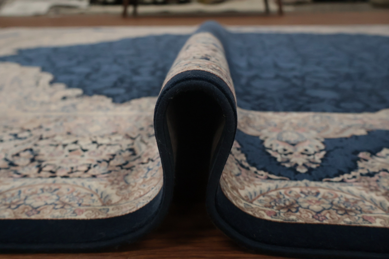 Navy Blue Ornate Qum Area Rug 7x10 Add a Touch of Elegance