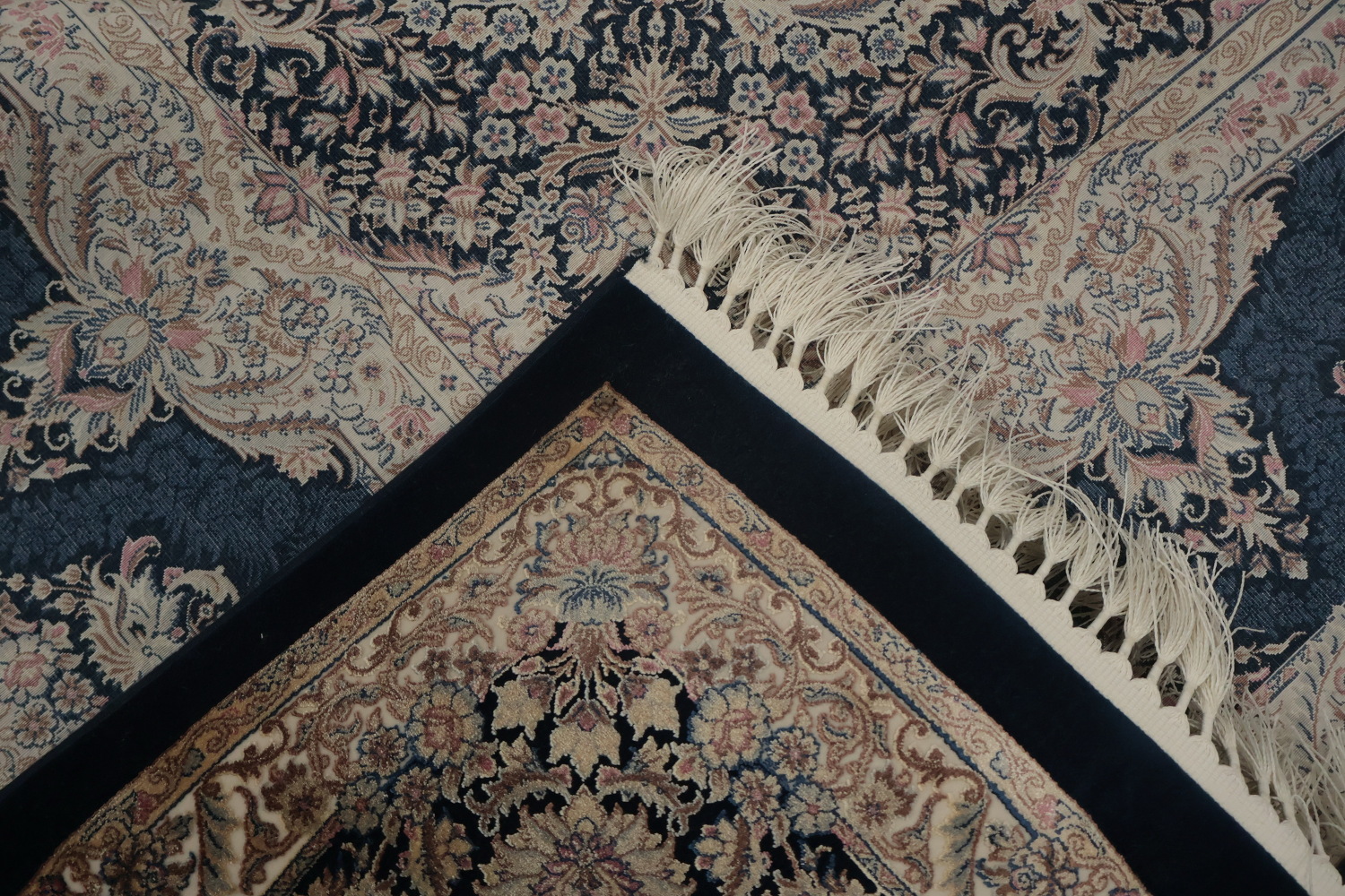 Navy Blue Ornate Qum Area Rug 7x10 Add a Touch of Elegance
