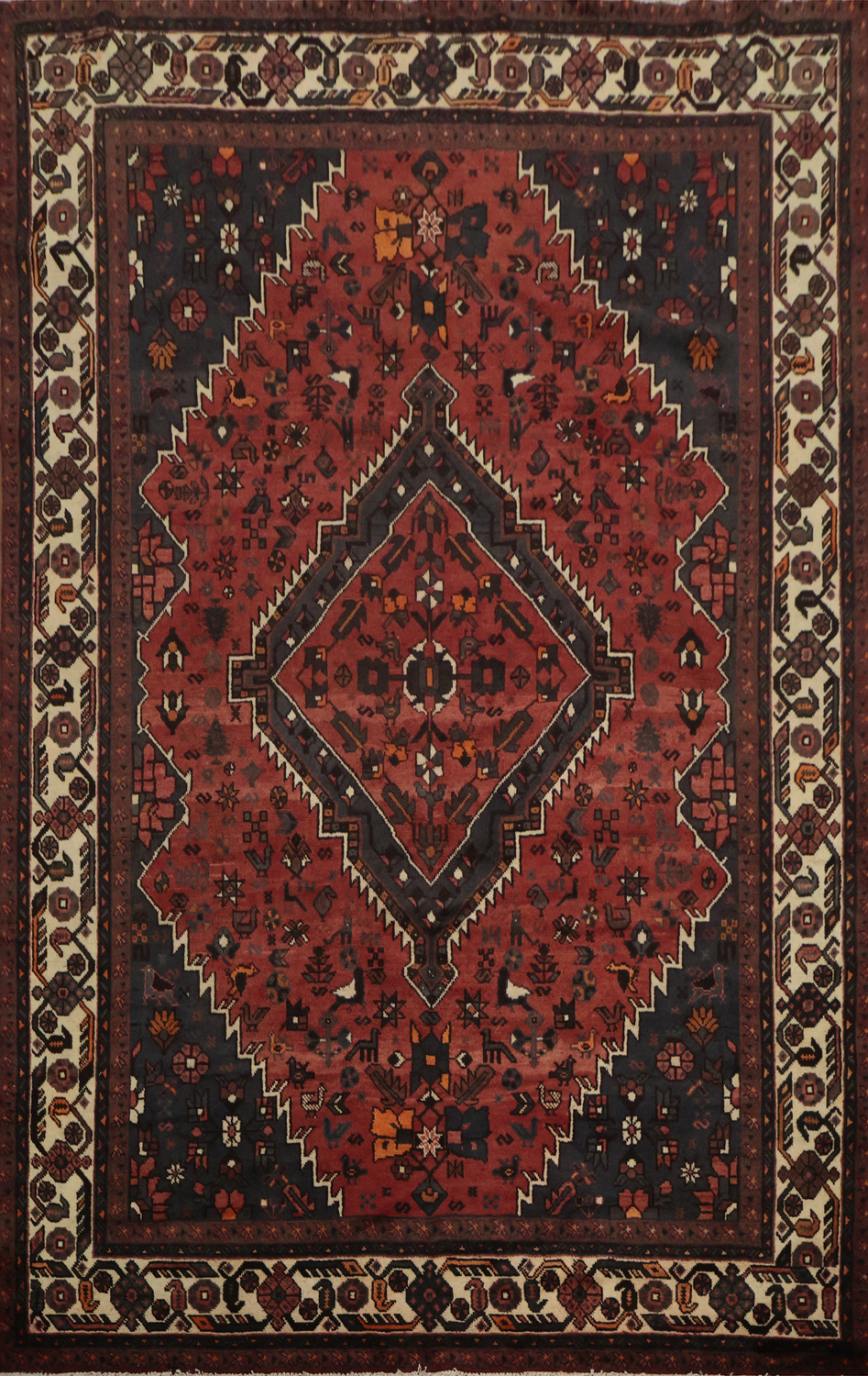 Bold Persian Shiraz Tribal Area Rug with Classic Diamond Pattern 7x10