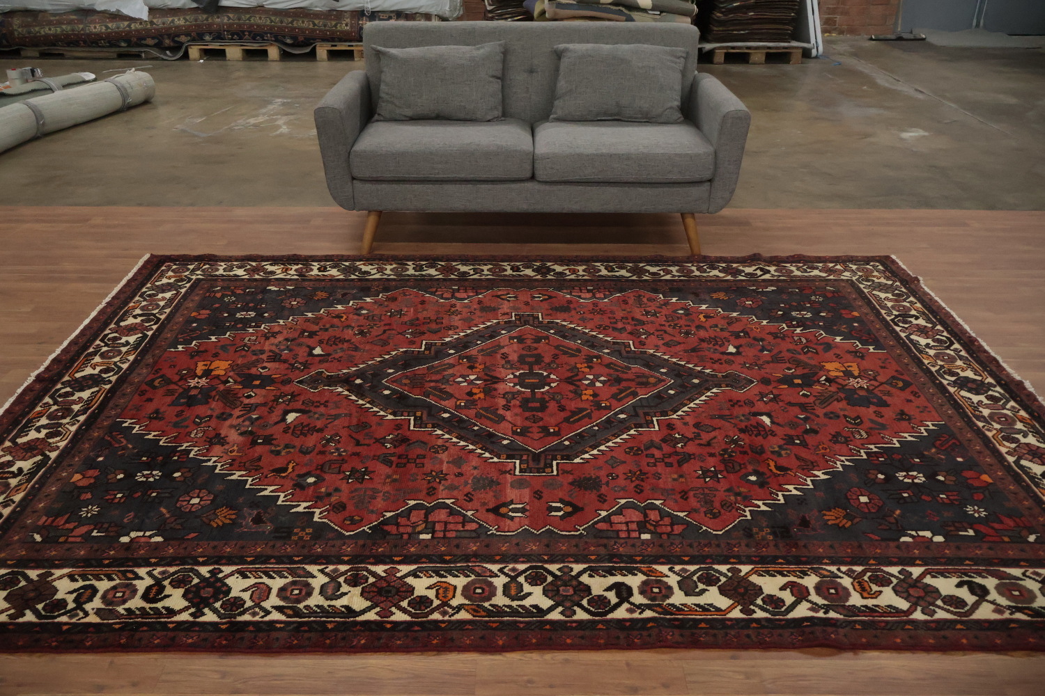 Bold Persian Shiraz Tribal Area Rug with Classic Diamond Pattern 7x10