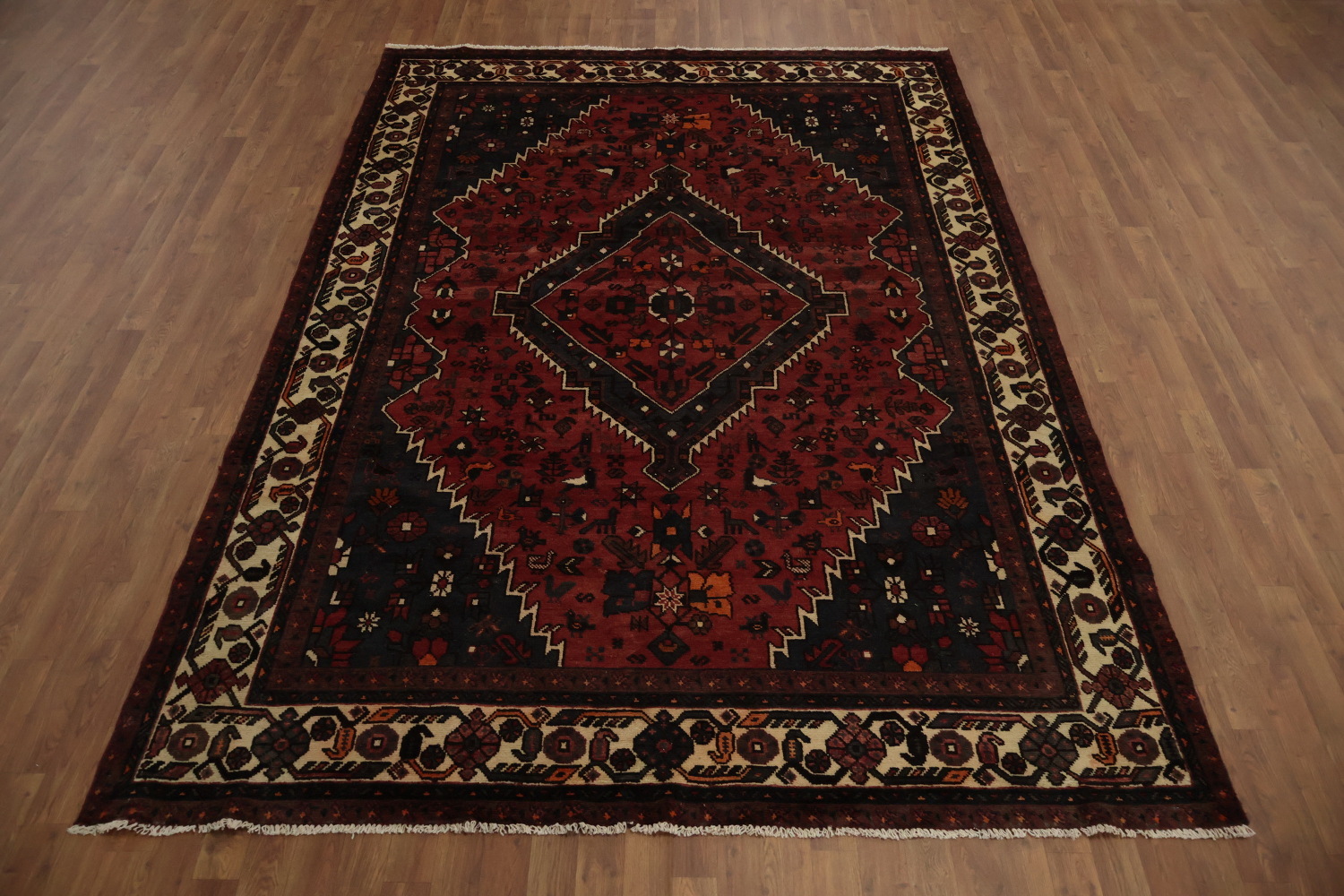 Bold Persian Shiraz Tribal Area Rug with Classic Diamond Pattern 7x10