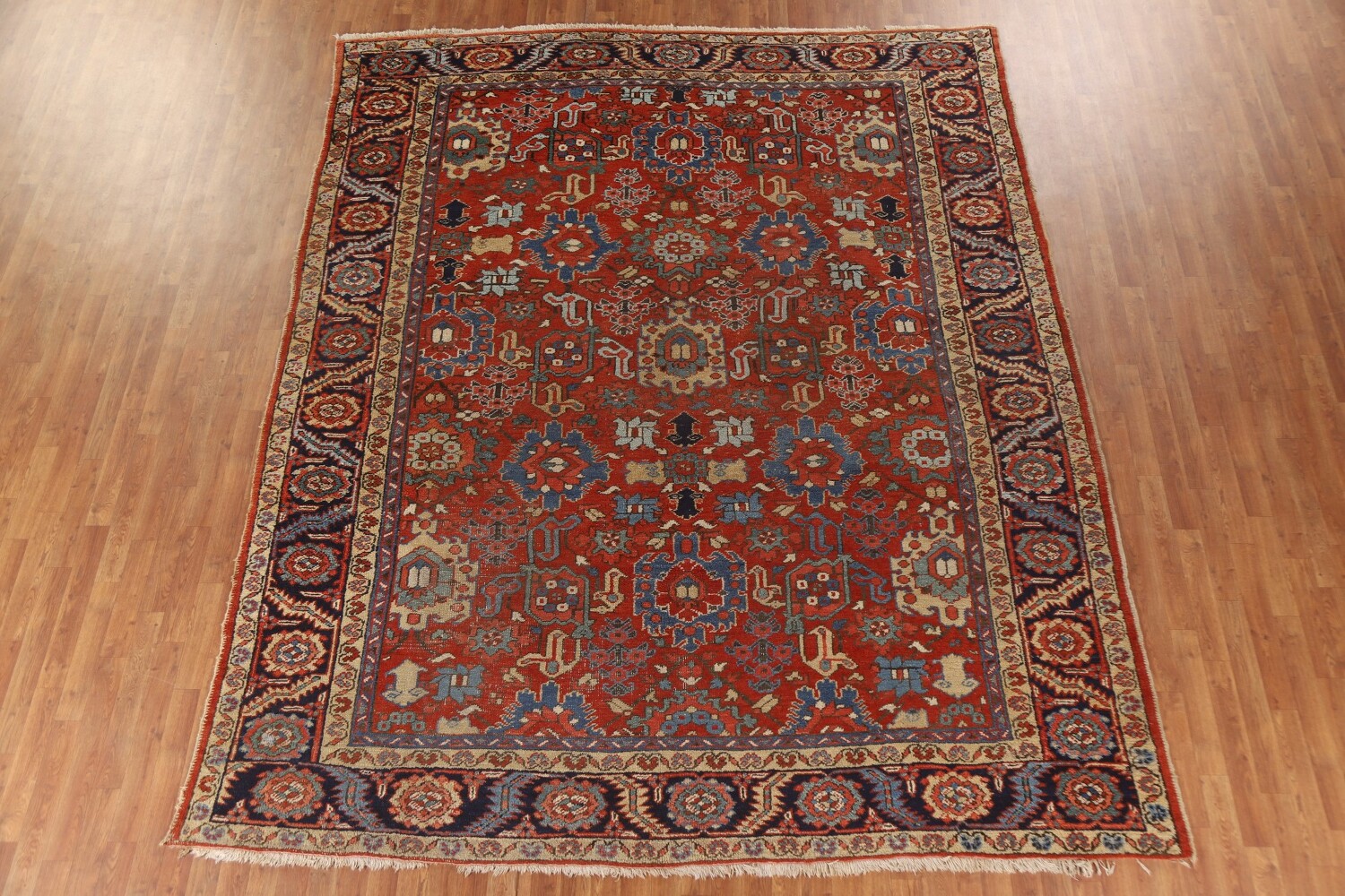Pre-1900 Vegetable Dye Heriz Serapi Persian Area Rug 9x11