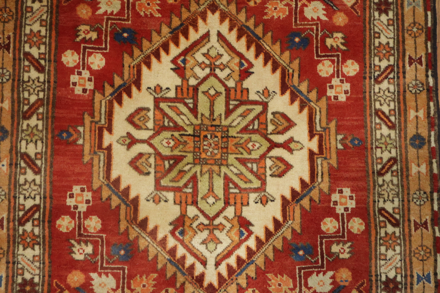 Geometric Red Heriz Persian Runner Rug 3x11