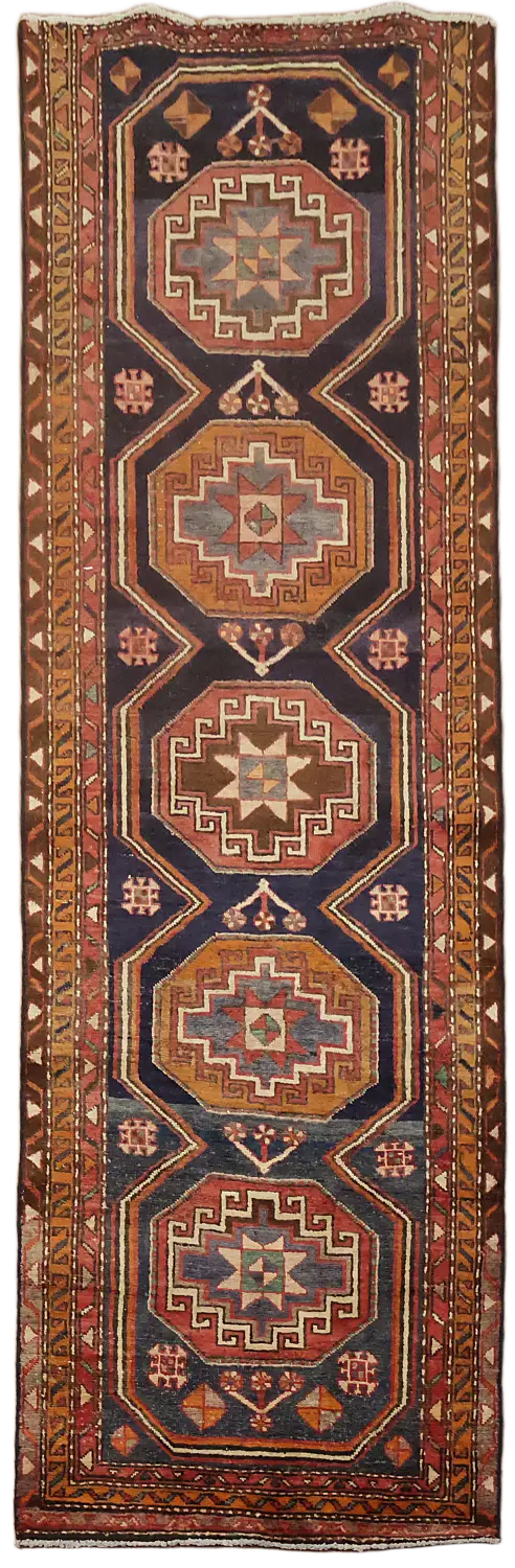 Vintage Geometric Tribal Ardebil Persian Runner Rug 3x10