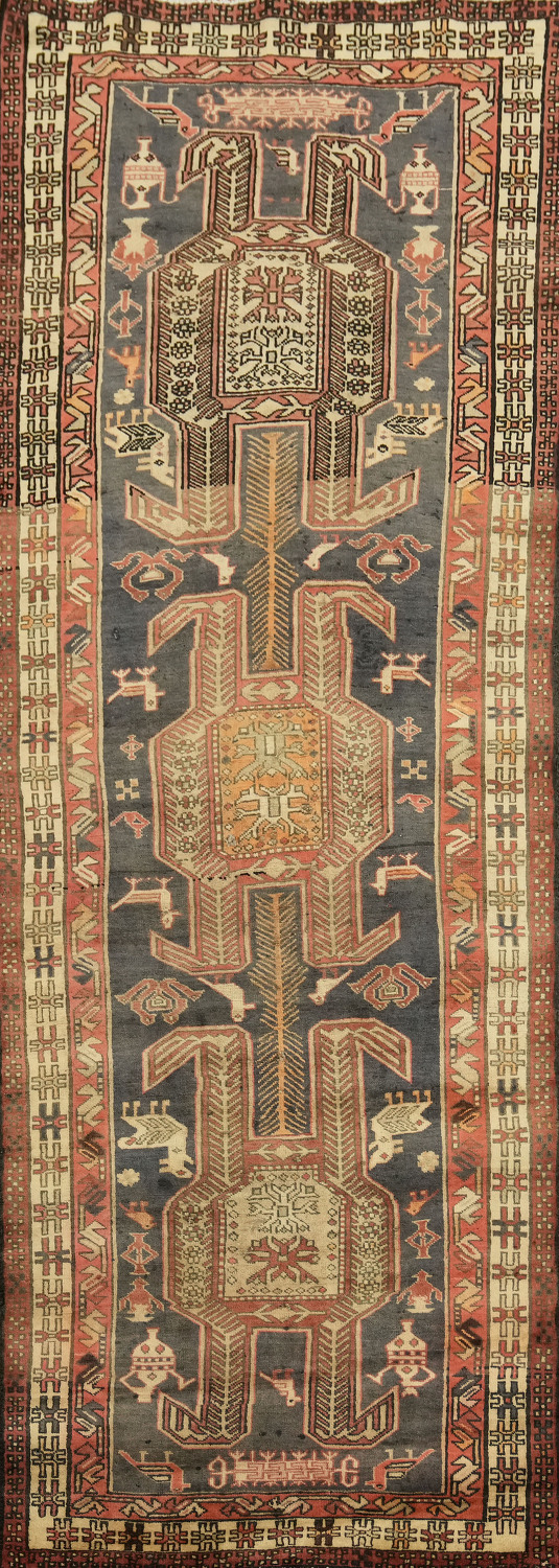 PTR FAR EASTERN FURNISHINGS CO ビンテージ Vintage Tribal Geometric Ardebil Persian Runner Rug 4x11
