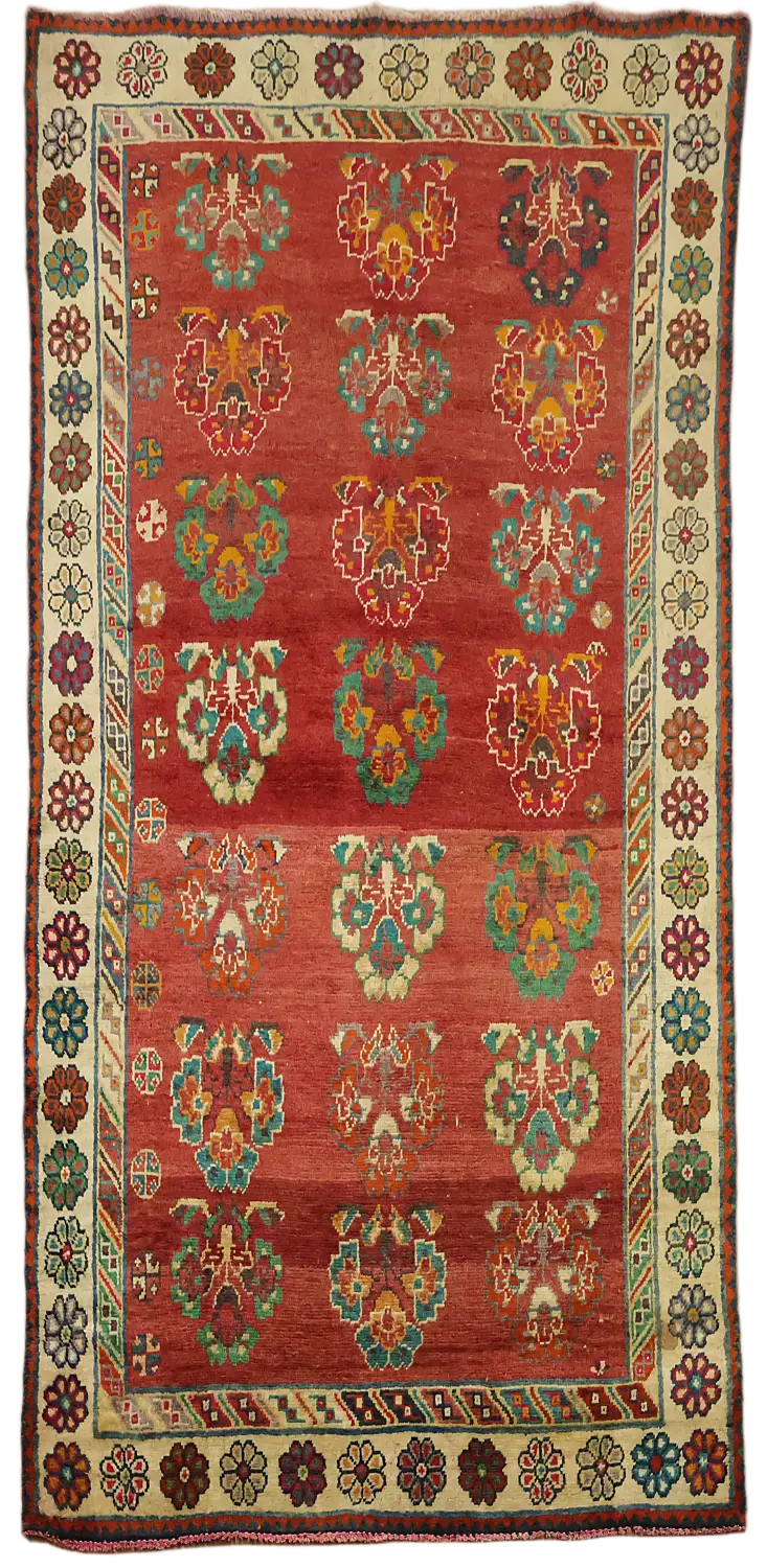 Vintage Vibrant Red Gabbeh Shiraz Persian Rug 4x8 ft