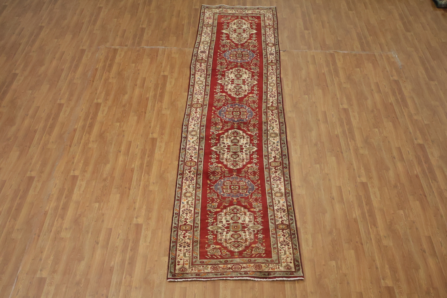 Geometric Red Tabriz Persian Runner Rug 4x13