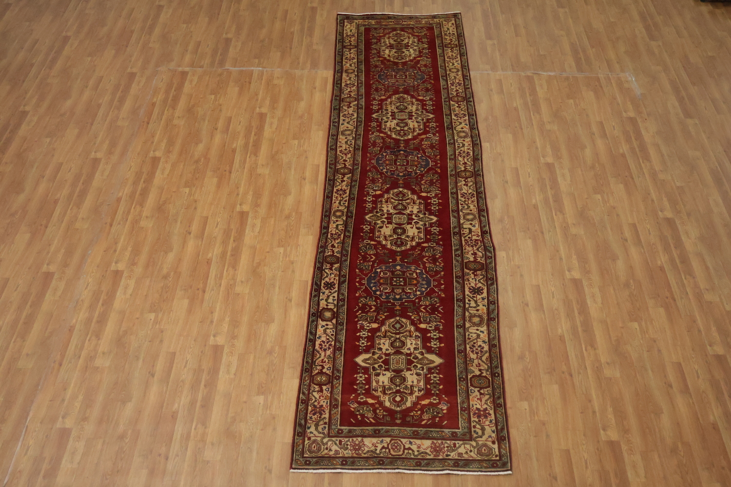 Geometric Red Tabriz Persian Runner Rug 4x13