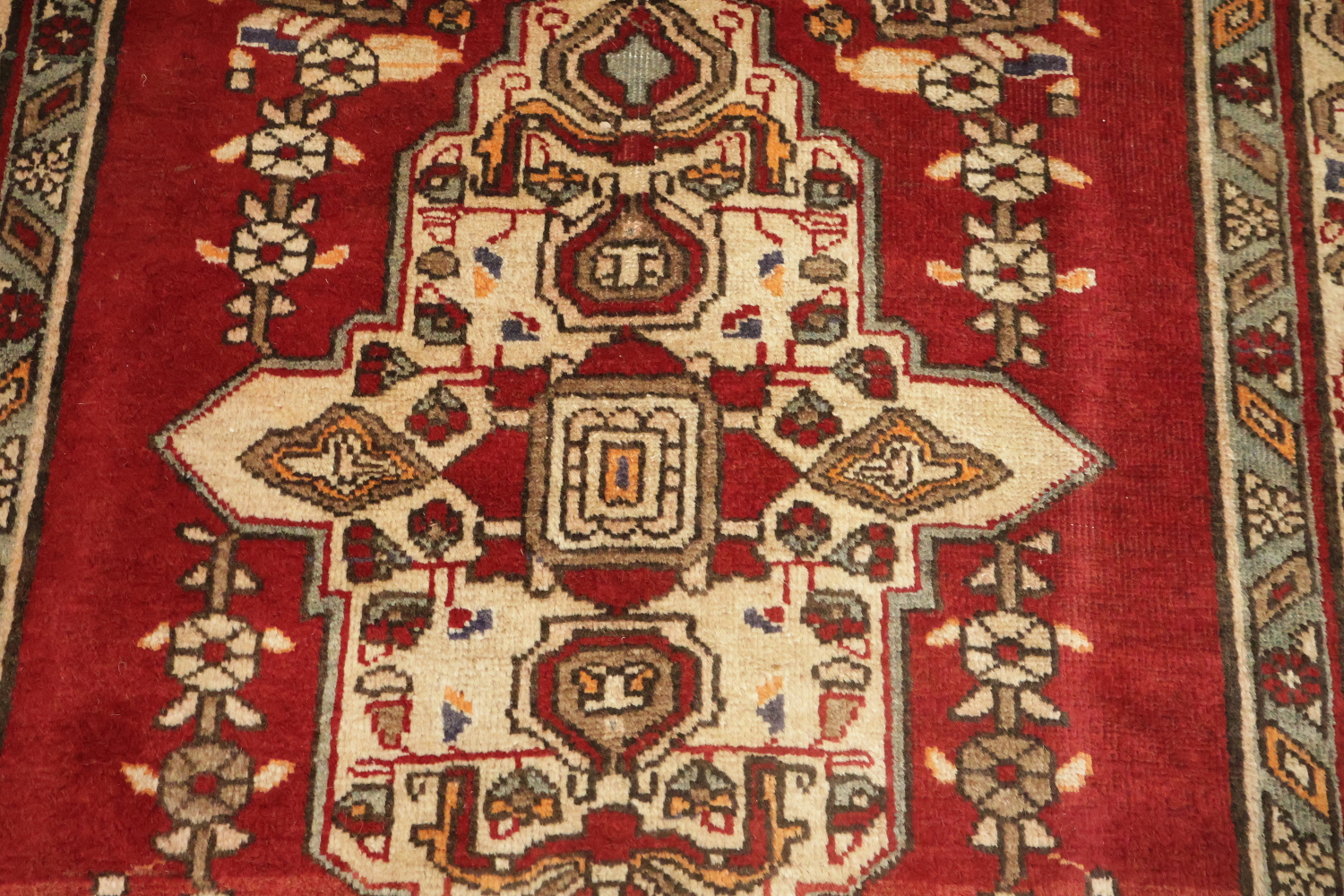 Geometric Red Tabriz Persian Runner Rug 4x13