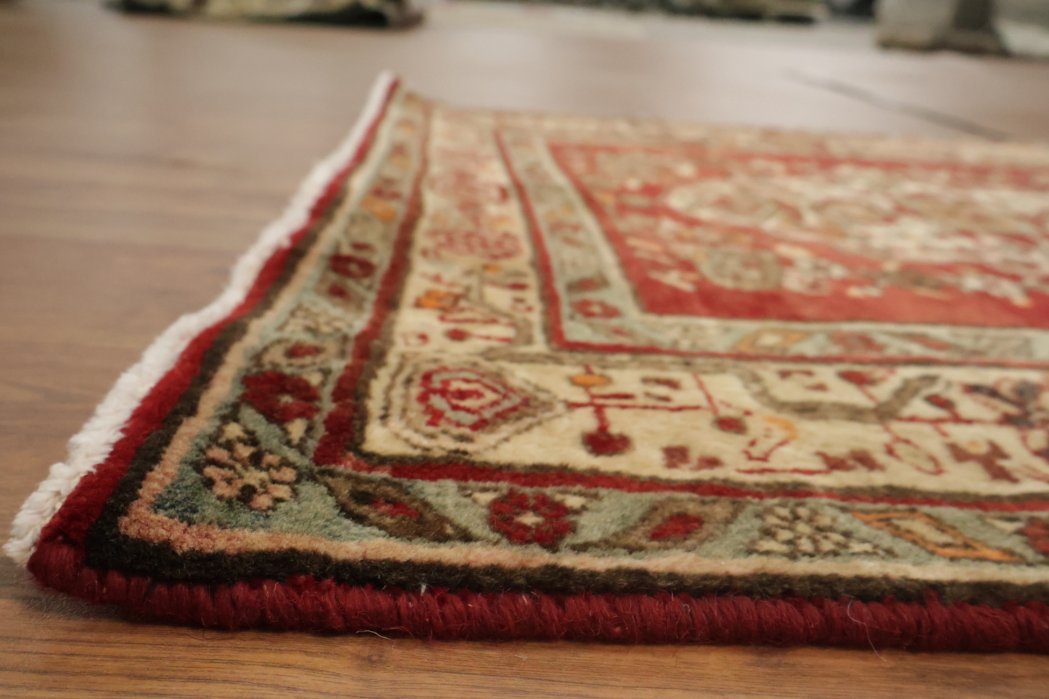 Geometric Red Tabriz Persian Runner Rug 4x13
