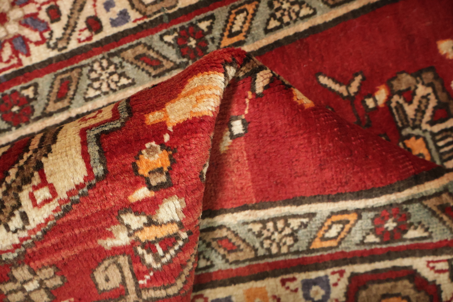 Geometric Red Tabriz Persian Runner Rug 4x13