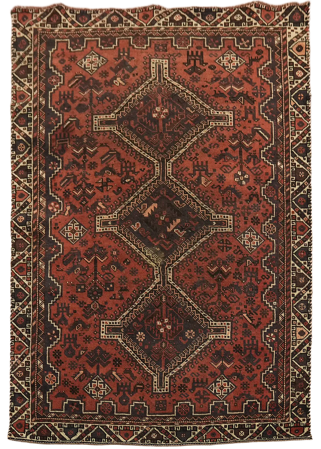 Vintage Tribal Geometric Traditional Shiraz Persian Rug 4x6