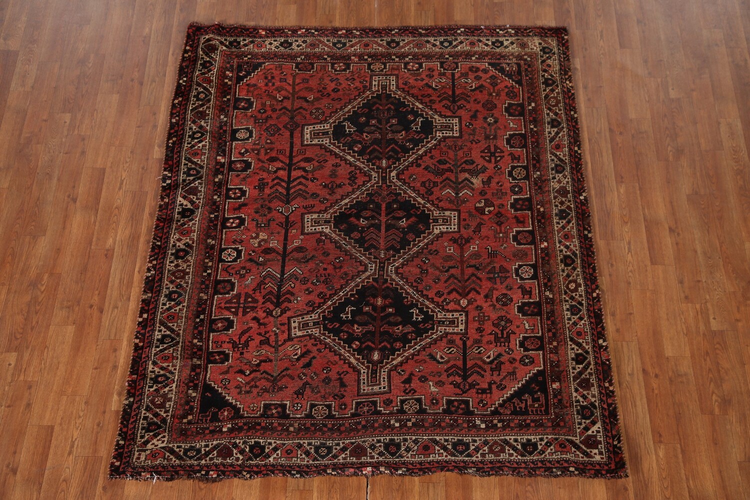 Antique Tribal Qashqai Persian Rug 5x6