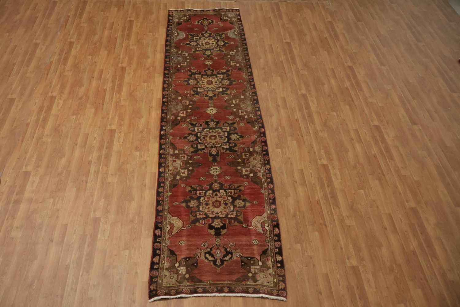 Pink Geometric Heriz Persian Runner Rug 3x13