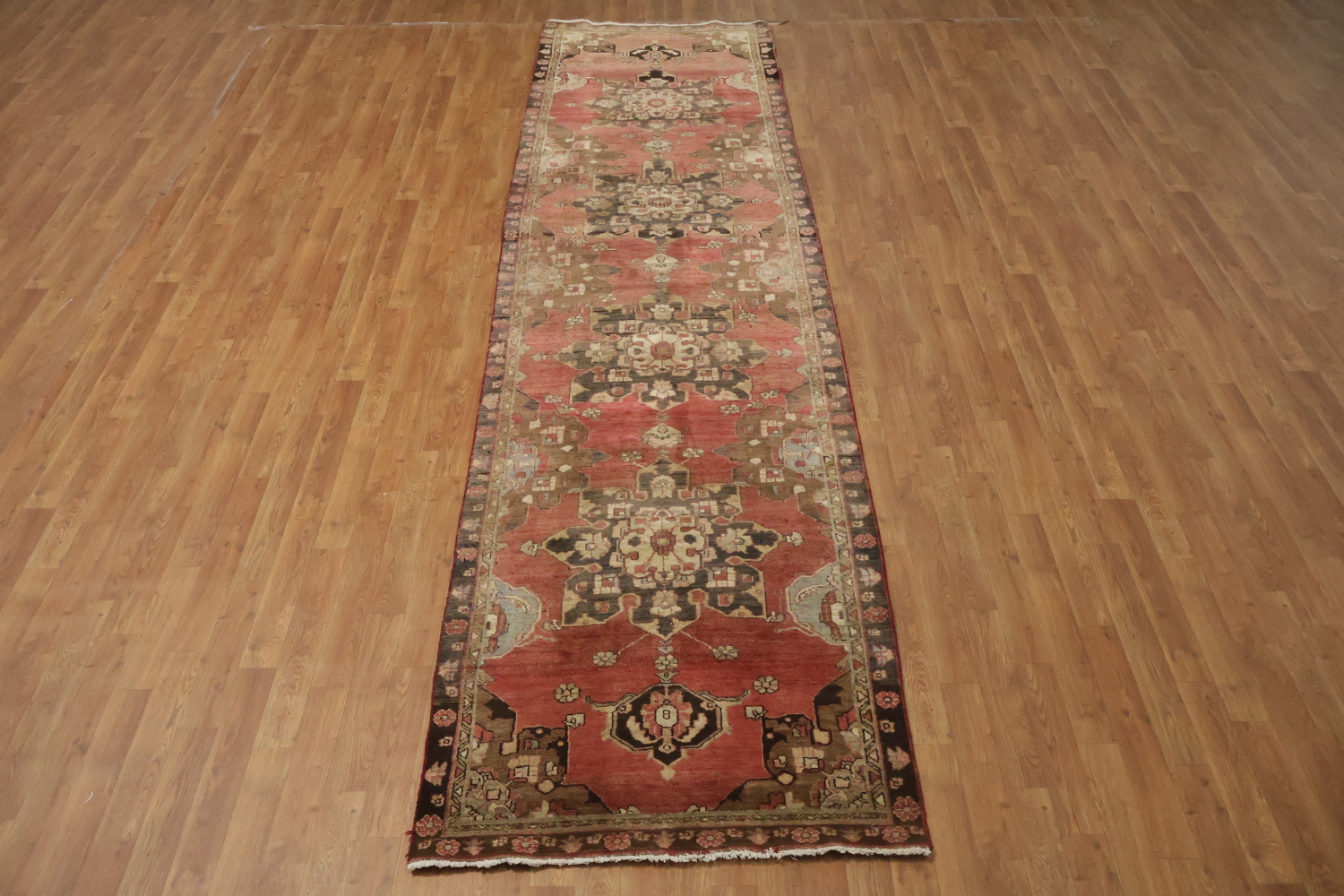 Pink Geometric Heriz Persian Runner Rug 3x13