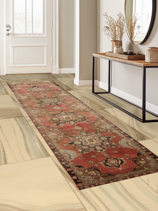 Pink Geometric Heriz Persian Runner Rug 3x13