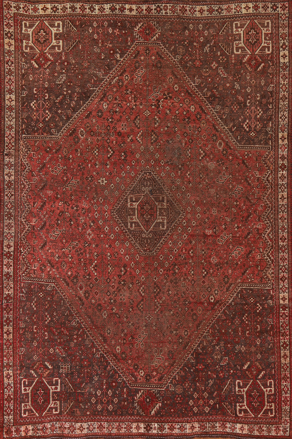 Pre-1900 Antique Qashqai Vegetable Dye Persian Rug 6x8