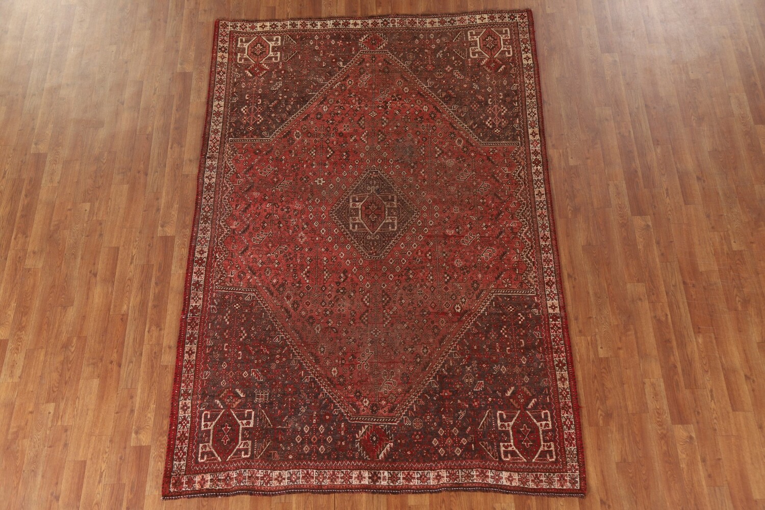 Pre-1900 Antique Qashqai Vegetable Dye Persian Rug 6x8