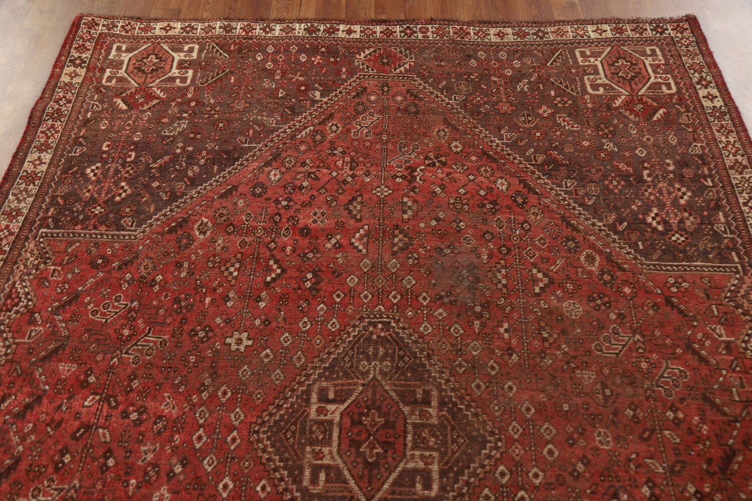 Pre-1900 Antique Qashqai Vegetable Dye Persian Rug 6x8