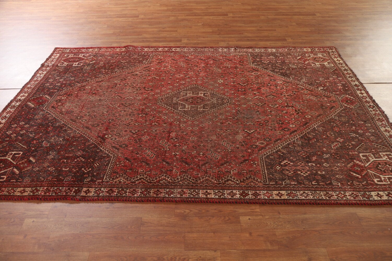 Pre-1900 Antique Qashqai Vegetable Dye Persian Rug 6x8