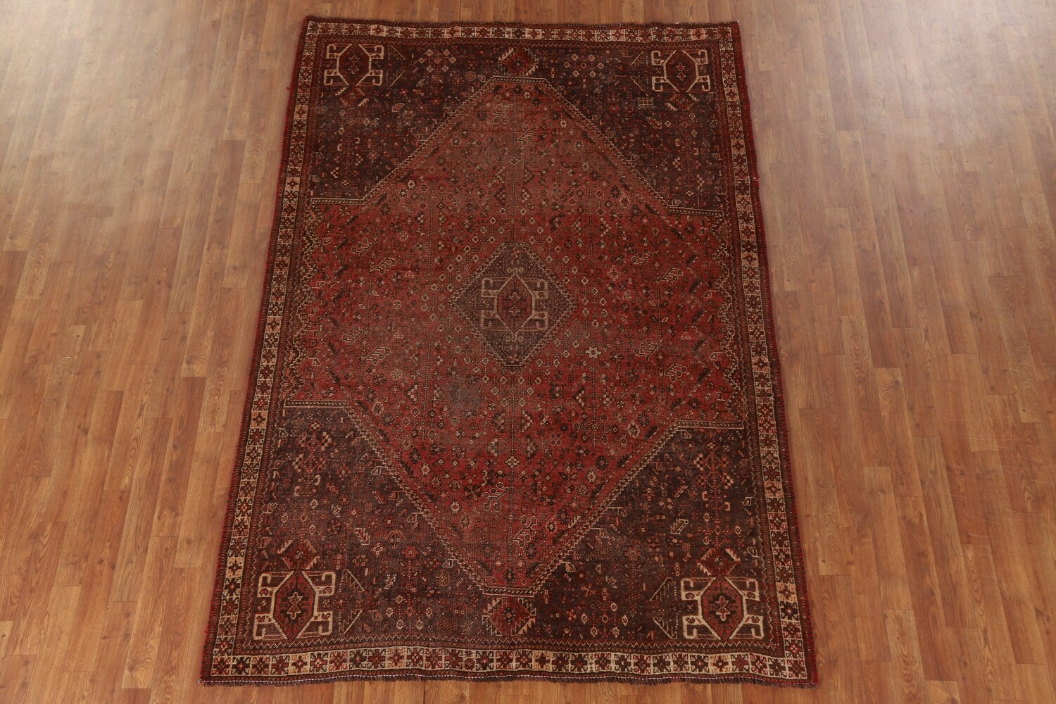 Pre-1900 Antique Qashqai Vegetable Dye Persian Rug 6x8