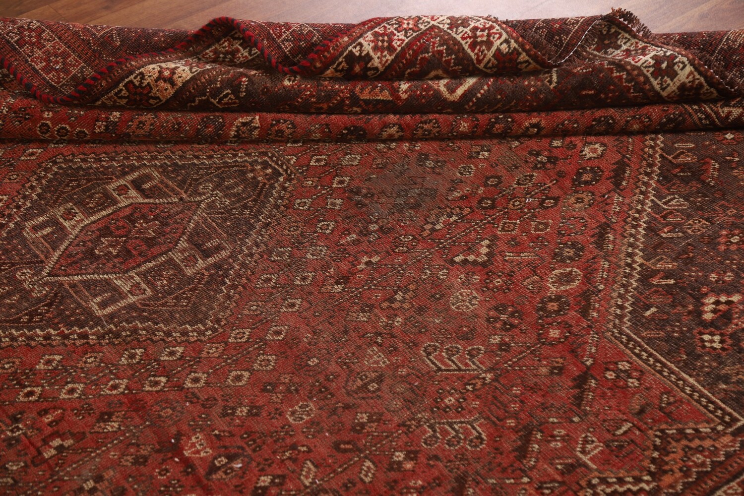 Pre-1900 Antique Qashqai Vegetable Dye Persian Rug 6x8