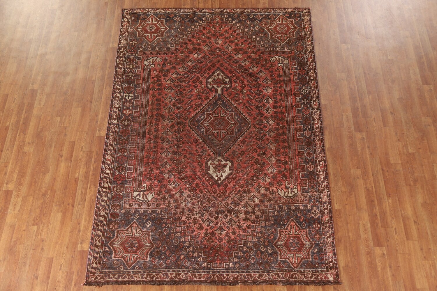 Vegetable Dye Antique Qashqai Persian Area Rug 6x9