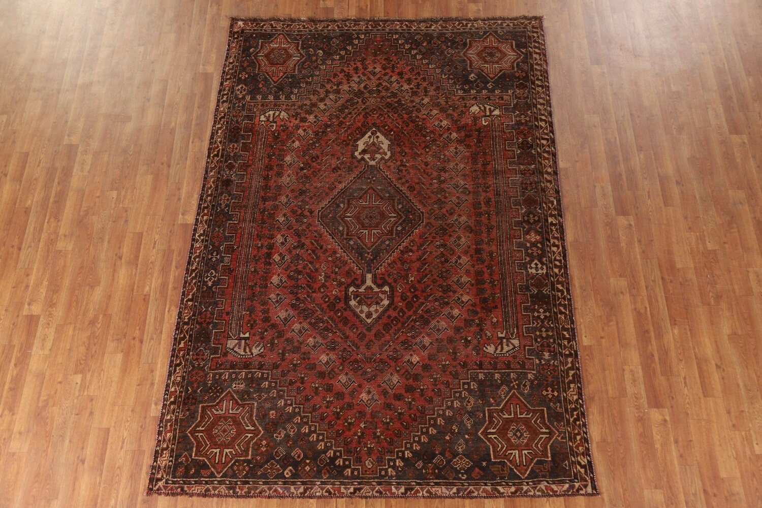 Vegetable Dye Antique Qashqai Persian Area Rug 6x9
