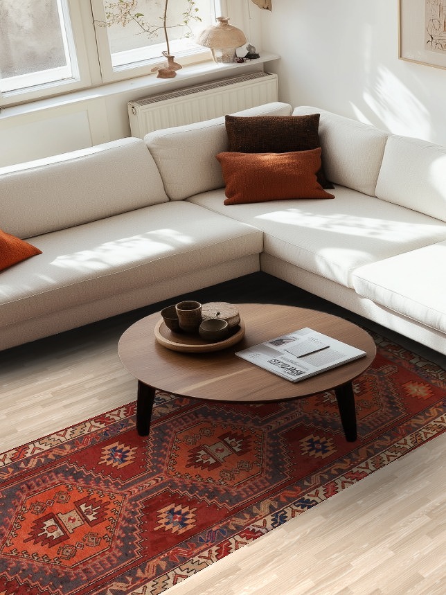 Geometric Wool Meshkin Persian Runner Rug 3x10