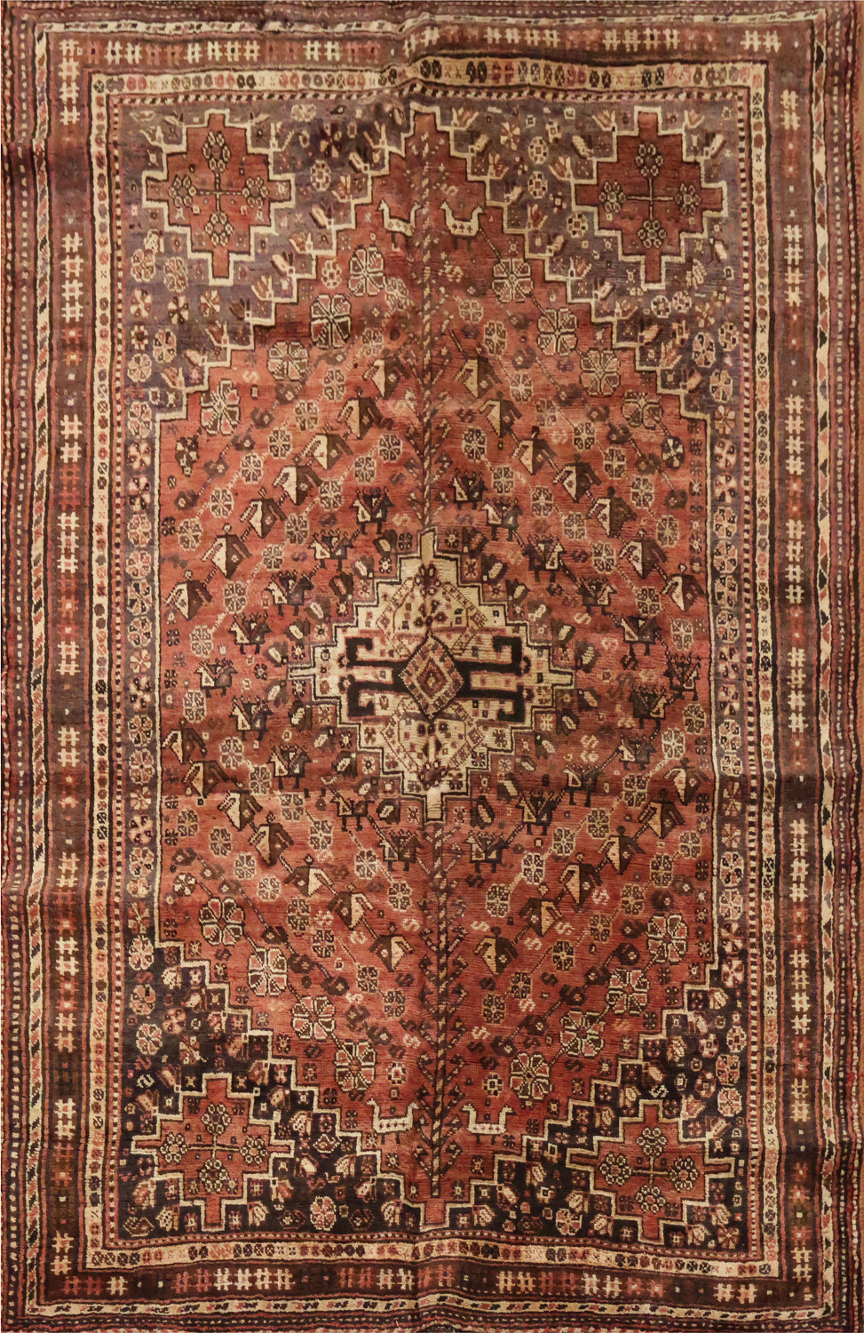 Vintage Wool Qashqai Persian Area Rug 5x8
