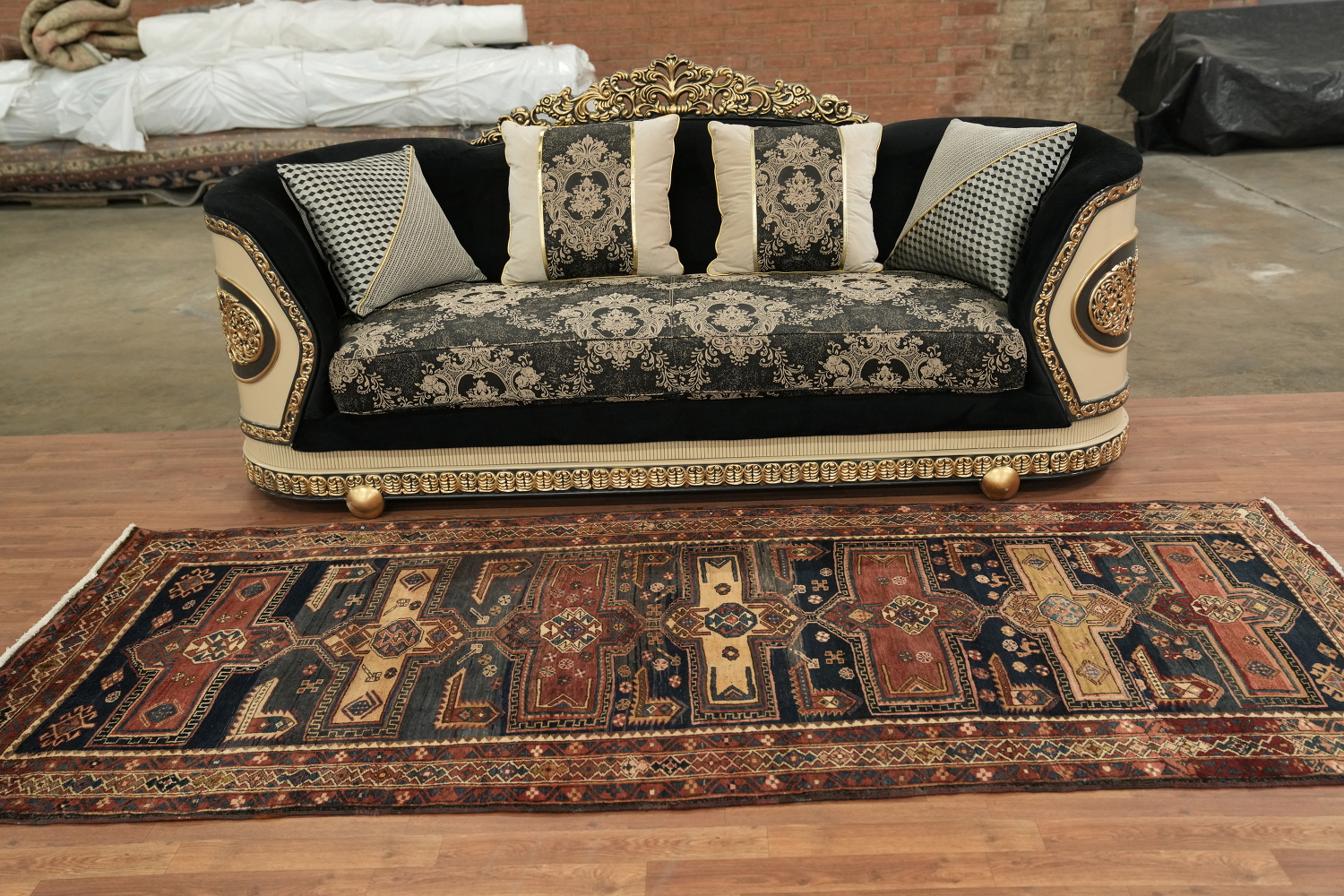 Navy Blue Meshkin Persian Runner Rug 4x10