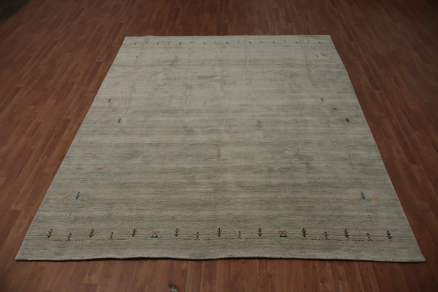 Minimalist Gabbeh Area Rug 8x10 with Subtle Border Accents