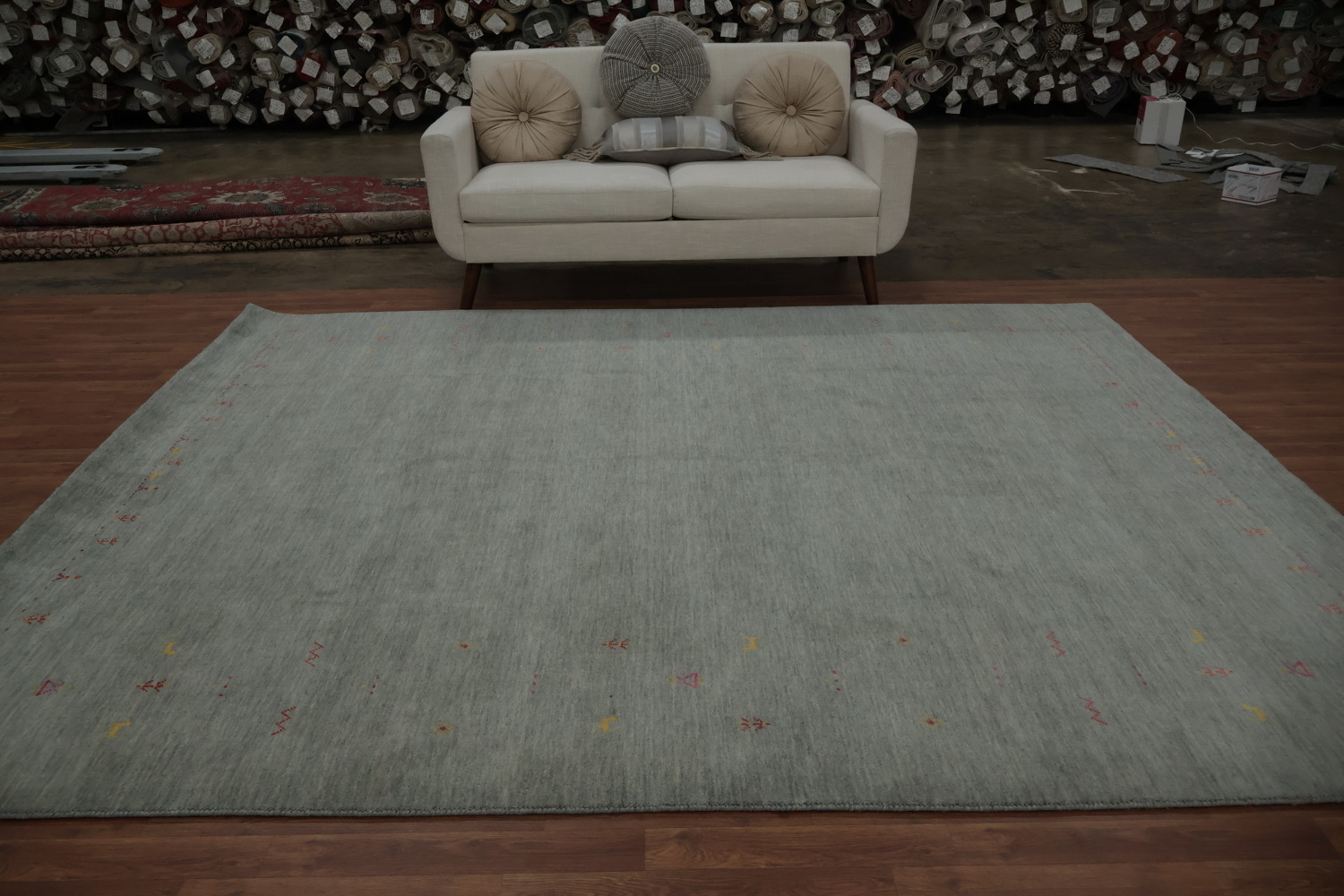 Refined Gabbeh Area Rug 8x10 with Soft Border Tribal Details