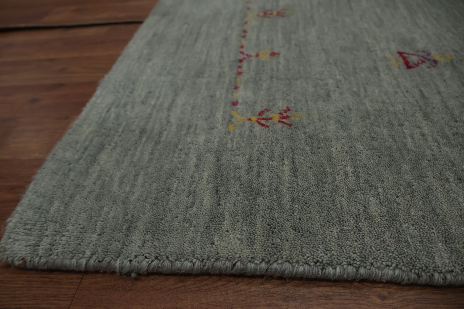 Refined Gabbeh Area Rug 8x10 with Soft Border Tribal Details