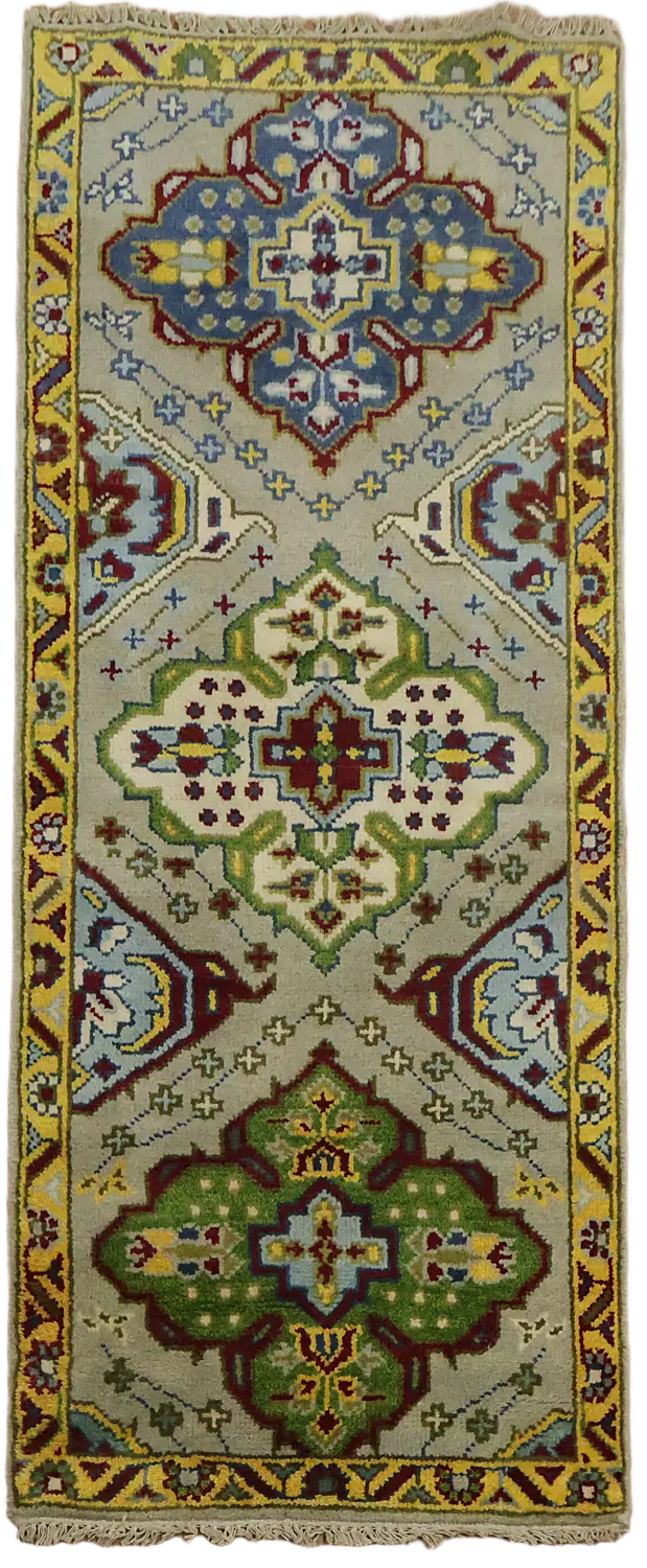 Vintage Style Runner Rug with Vibrant Geometric Patterns 2'x6'