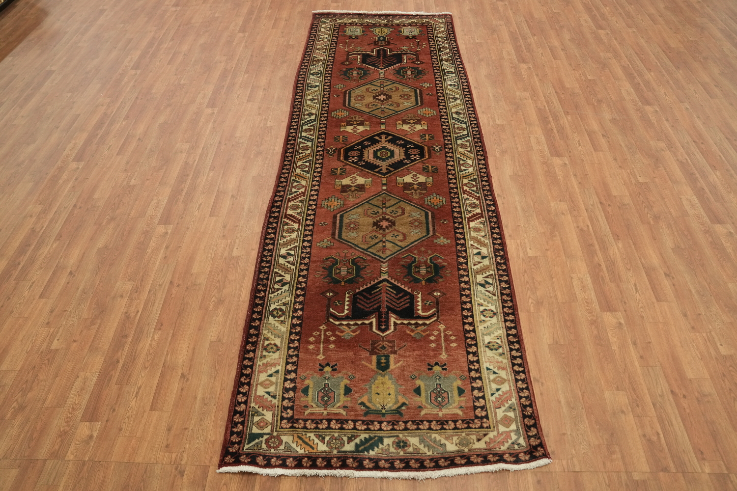 Geometric Heriz Persian Runner Rug 4x11