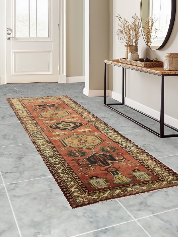 Geometric Heriz Persian Runner Rug 4x11