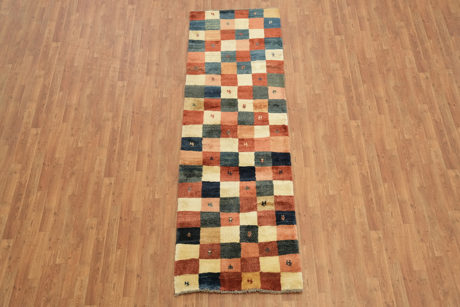 Checkered Gabbeh Persian Runner Rug 3x9