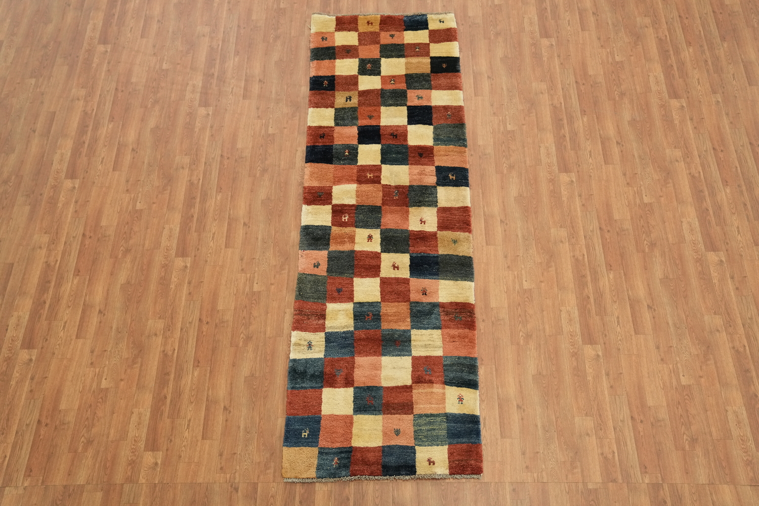 Checkered Gabbeh Persian Runner Rug 3x9