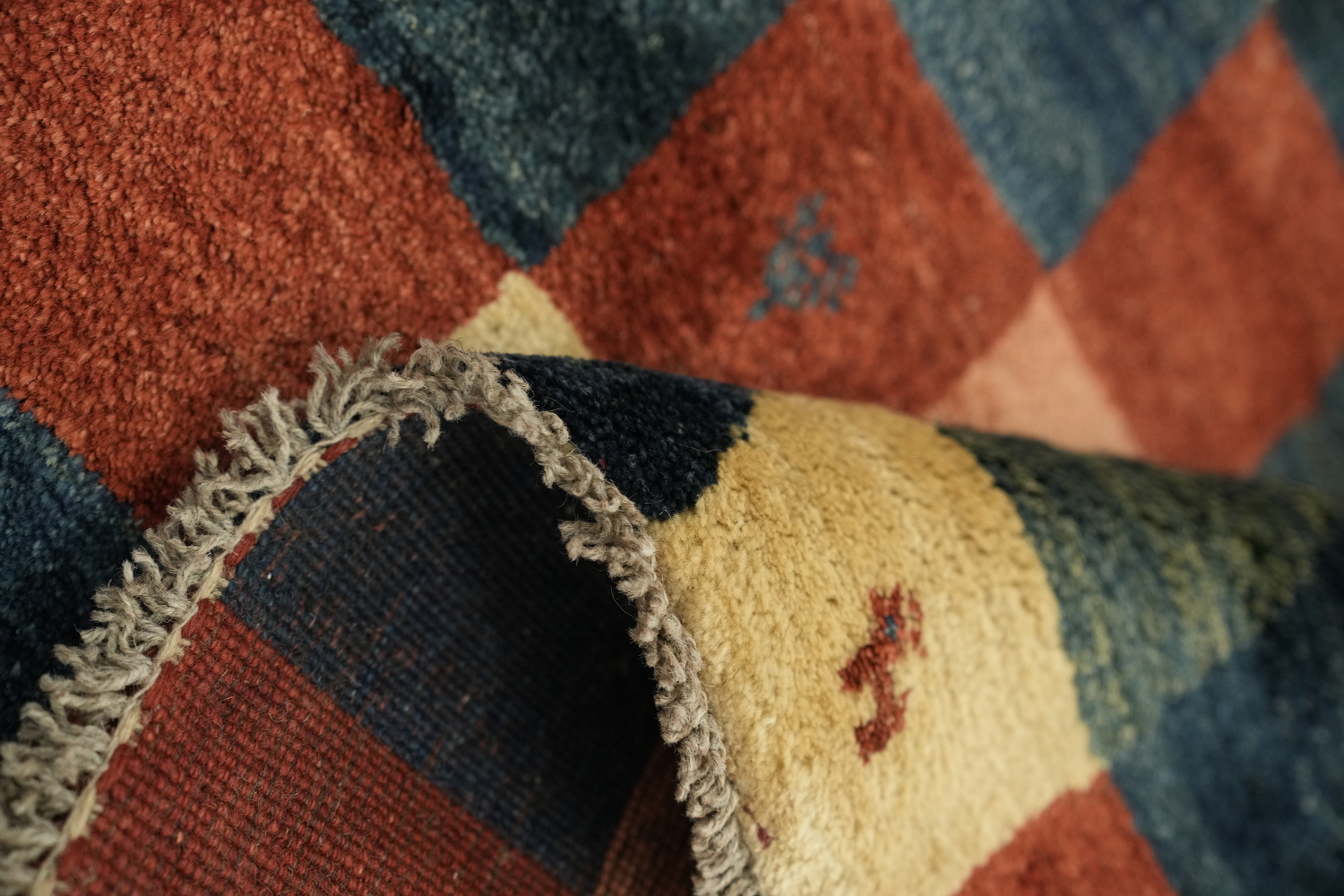 Checkered Gabbeh Persian Runner Rug 3x9