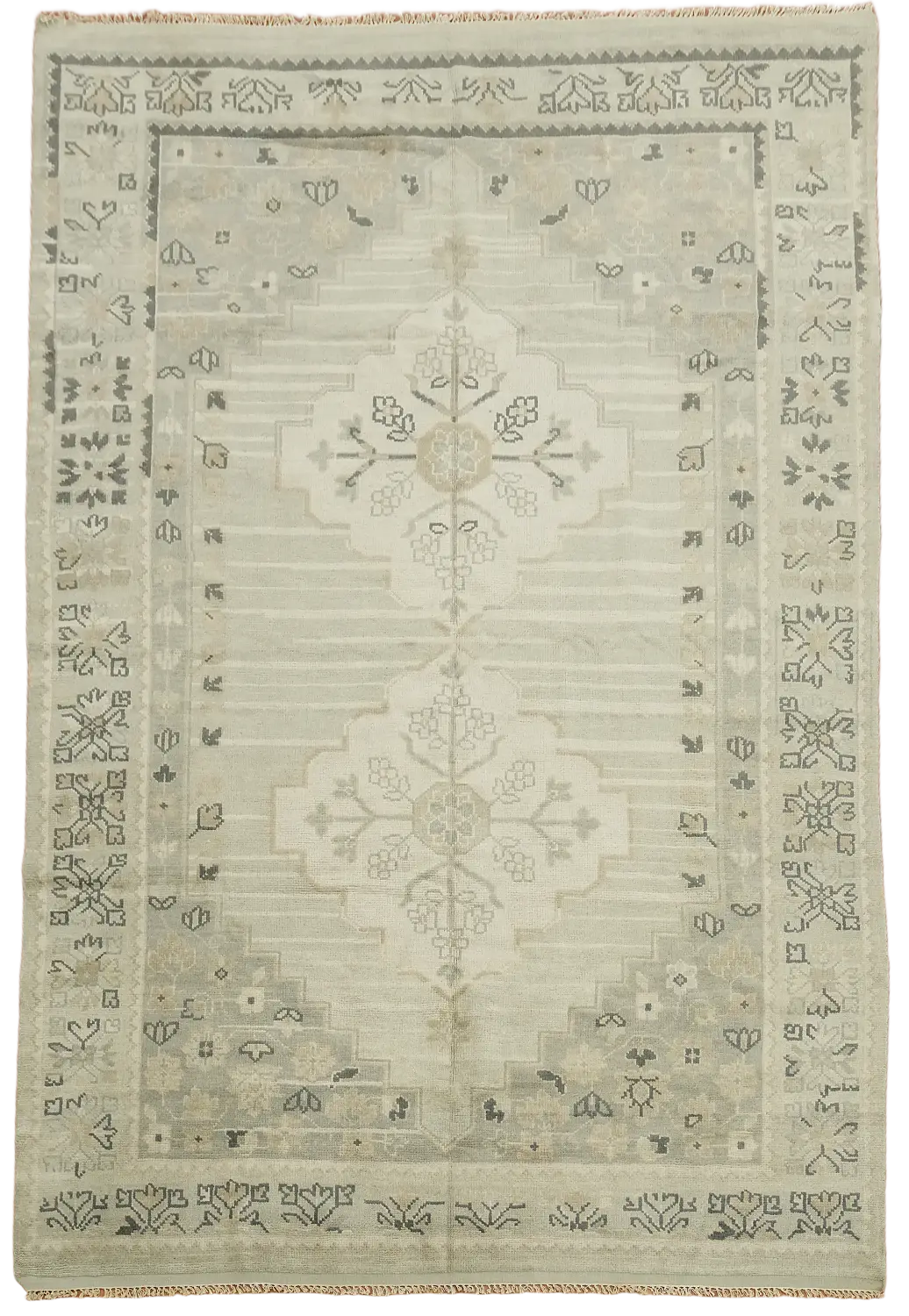 Elegant Cream and Gray Neutral-Toned Geometric Area Rug 9'x12'