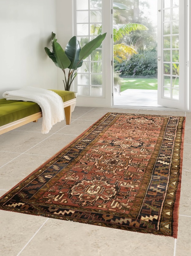 Vintage Heriz Persian Runner Rug 4x10