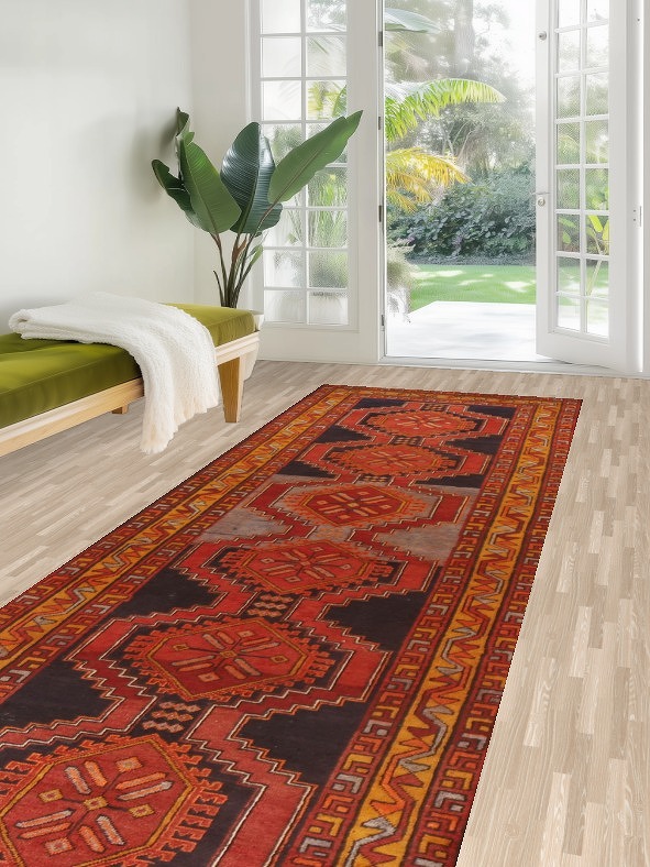 Vintage Wool Ardebil Persian Runner Rug 4x13