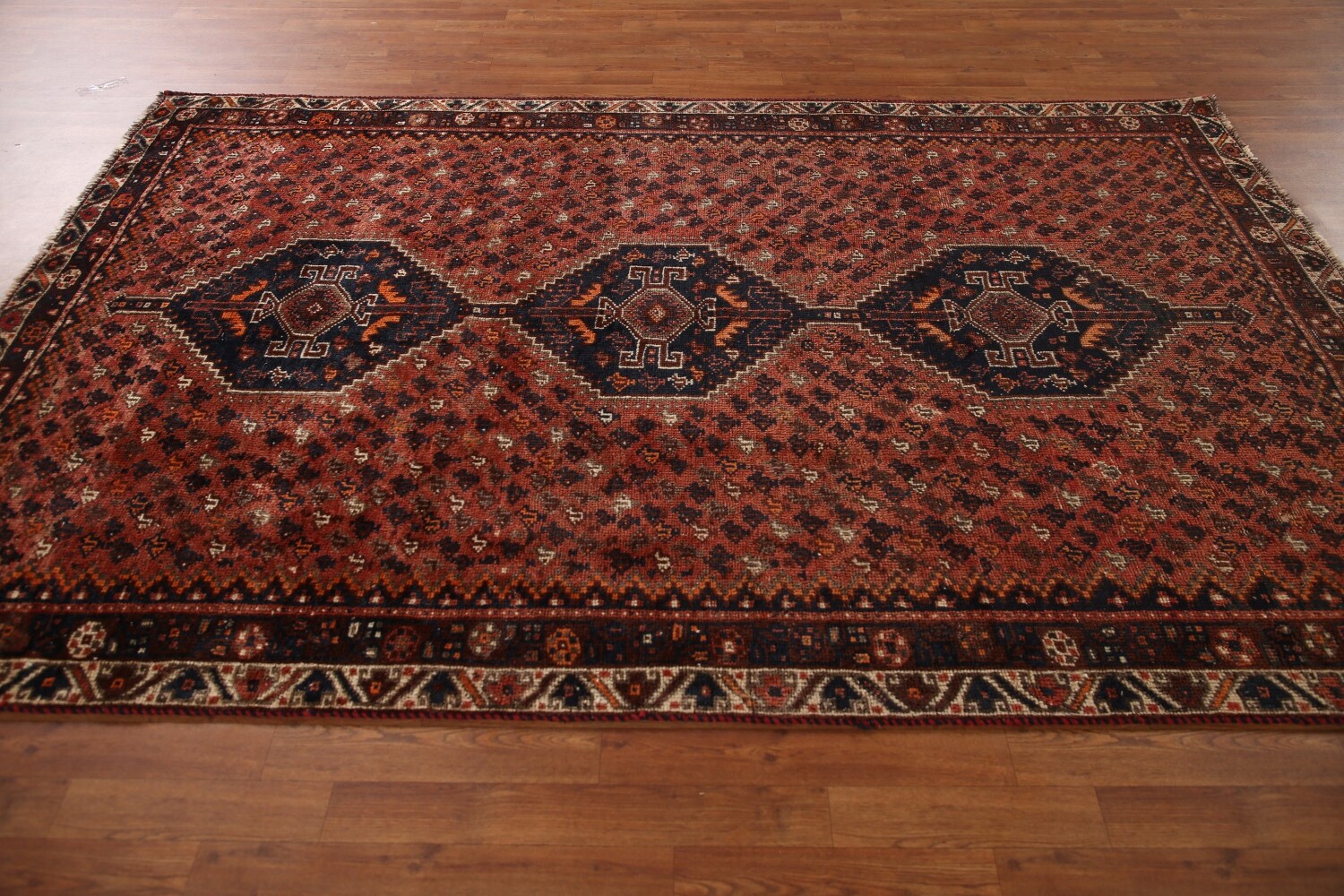 Antique Vegetable Dye Qashqai Persian Area Rug 6x9