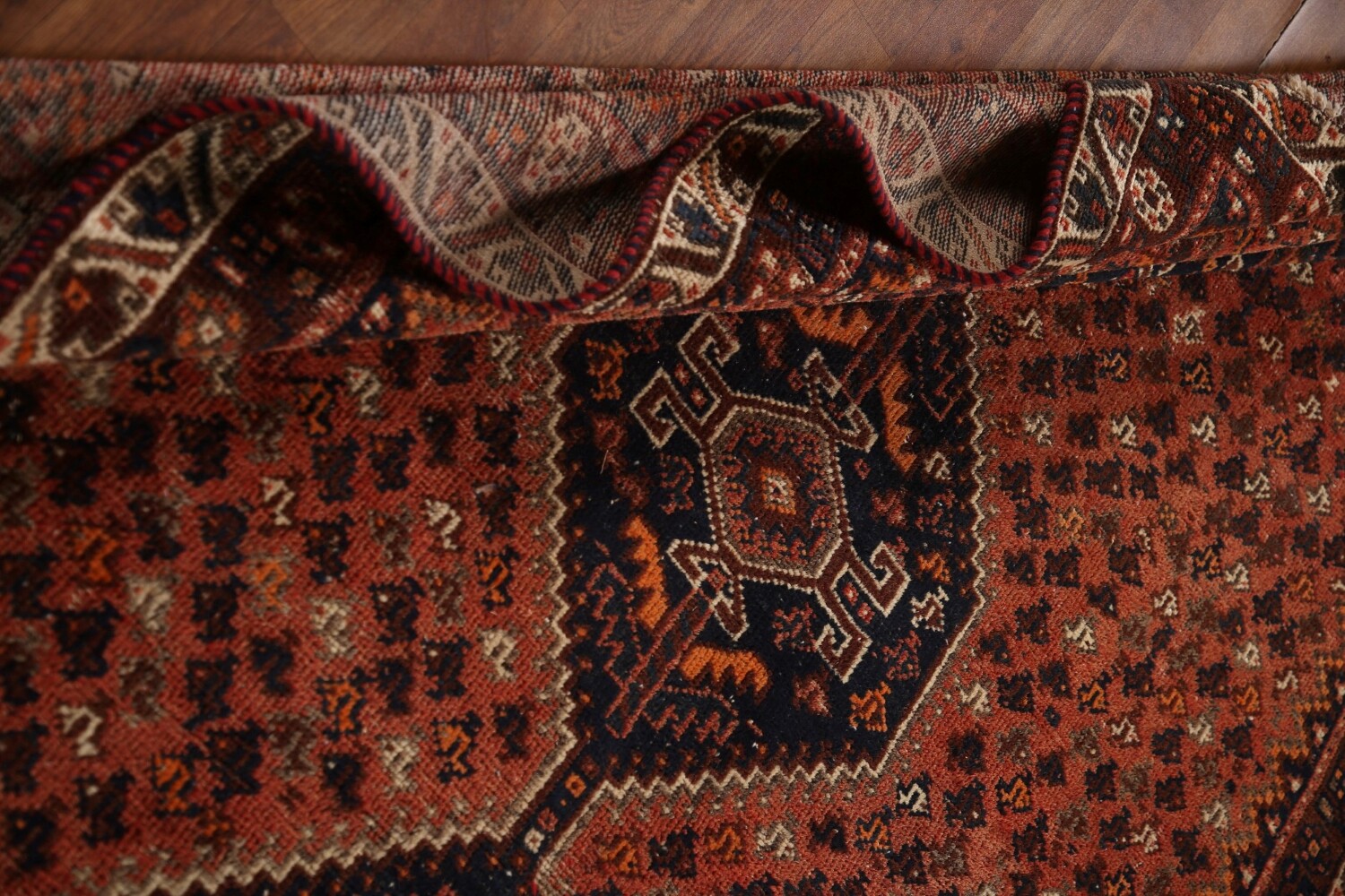 Antique Vegetable Dye Qashqai Persian Area Rug 6x9