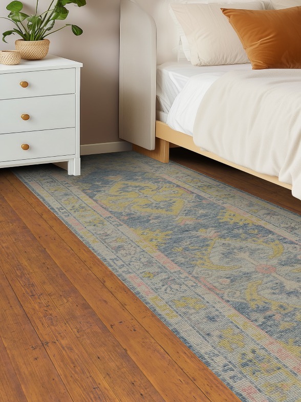 Vegetable Dye Oushak Turkish Runner Rug 3x12